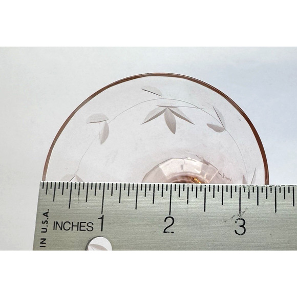 Pink Depression Glass Cone Footed Tumbler Etched Vine Design Thin Glass 1930 - Picture 7 of 7